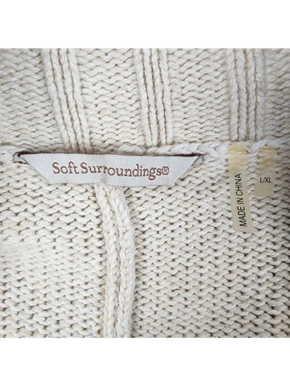 Soft Surroundings Sweater L/XL North Creek Cotton Wool Blend Full Zip Cream